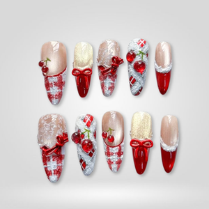 Cherry Noel 3D Bow Press-On Nails - Aninail