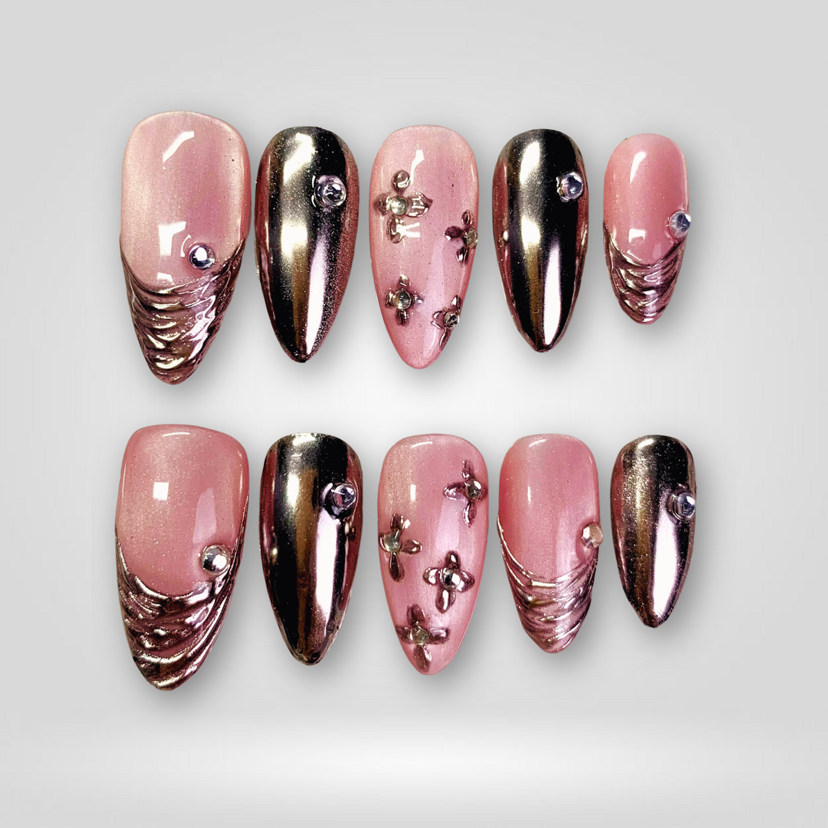 Blush Chrome Pink Glitter Press-On Nails - Aninail