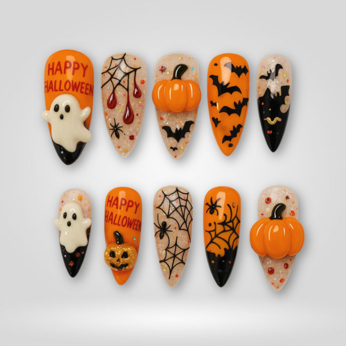 Spooky Halloween 3D Almond Press-On Nails - Aninail