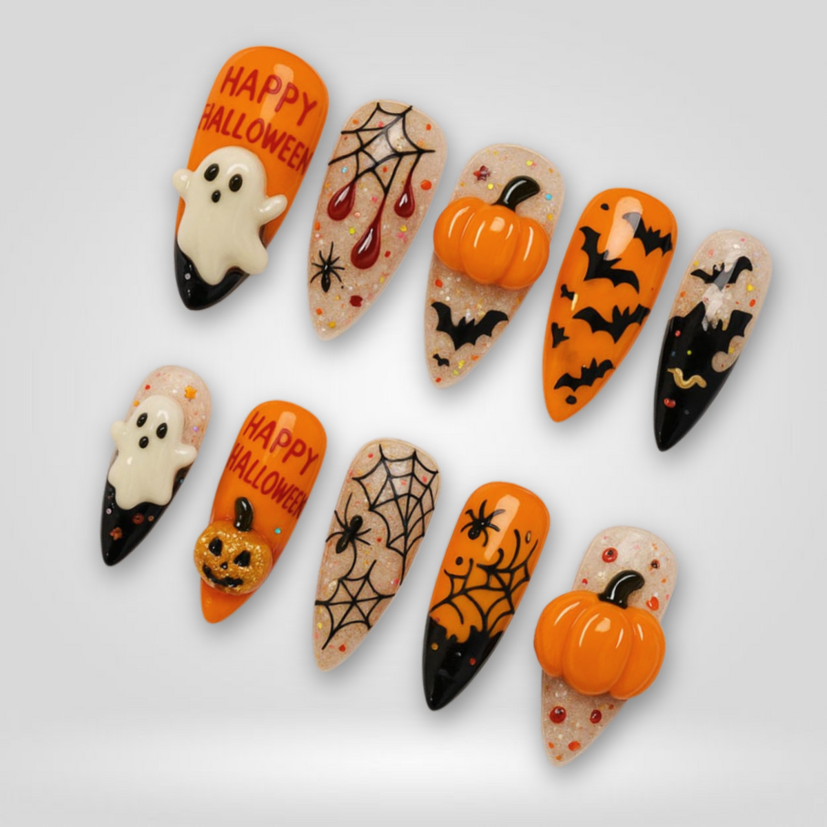 Spooky Halloween 3D Almond Press-On Nails - Aninail
