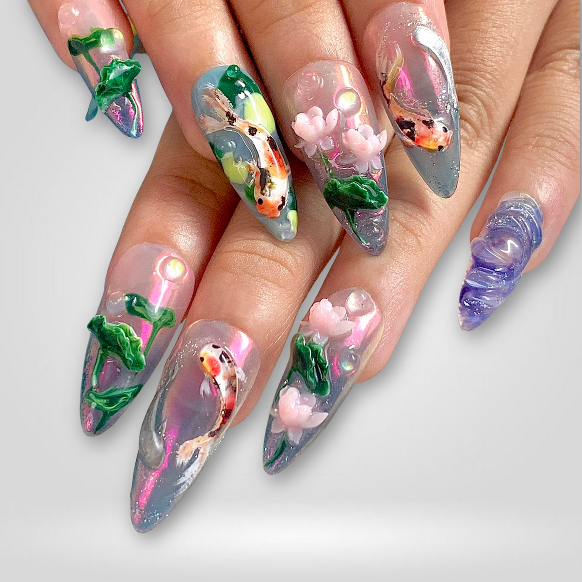 Lotus Drift 3D Floral Press-On Nails - Aninail