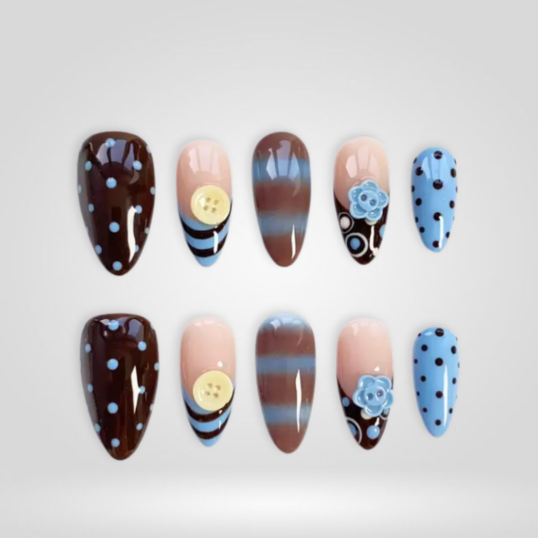Blue Cocoa 3D Floral Press-On Nails - Aninail