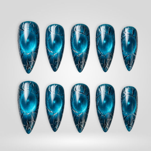 Blue Crackle Cat Eye Press-On Nails - Aninail