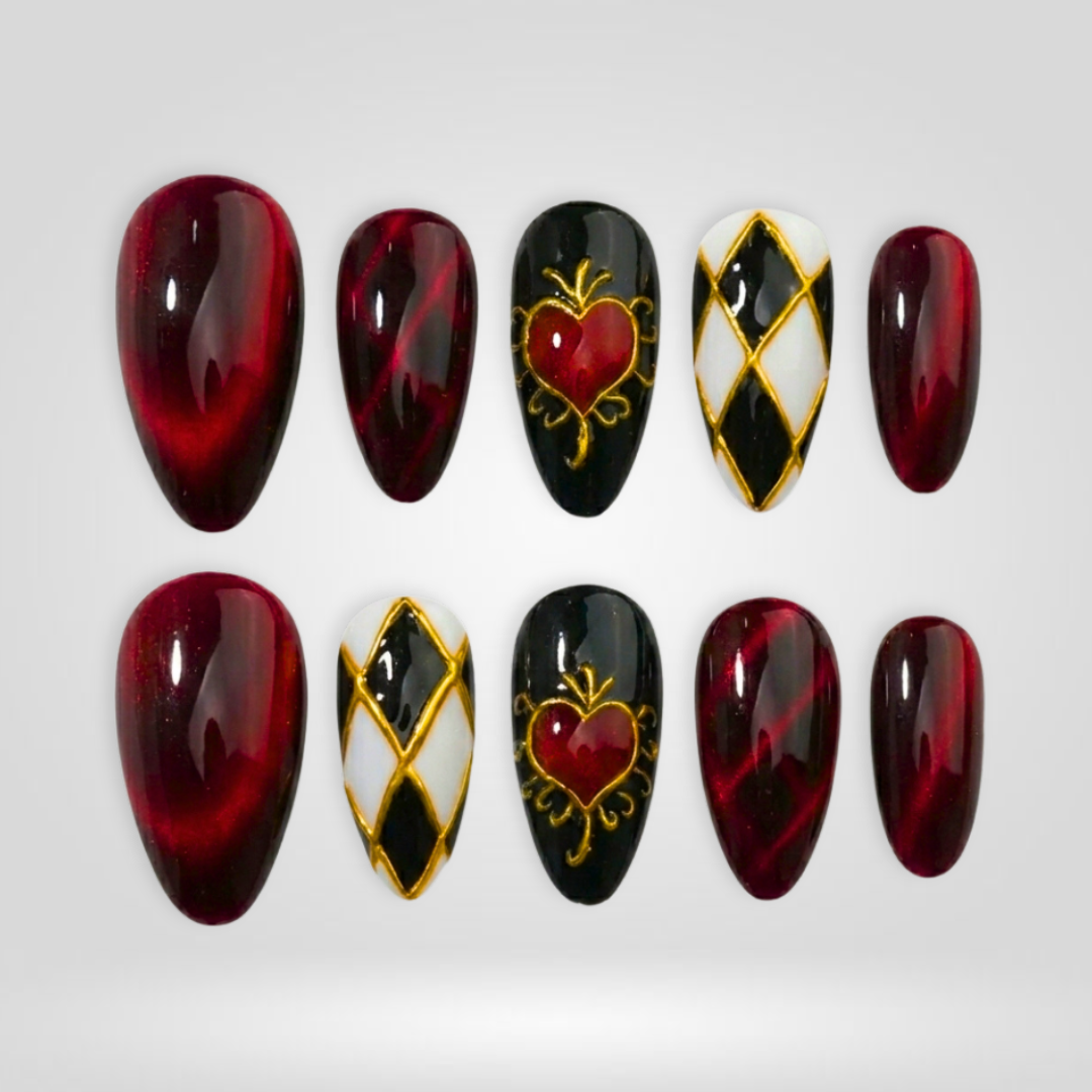 Royal Heart Floral Cat Eye Press-On Nails - Aninail