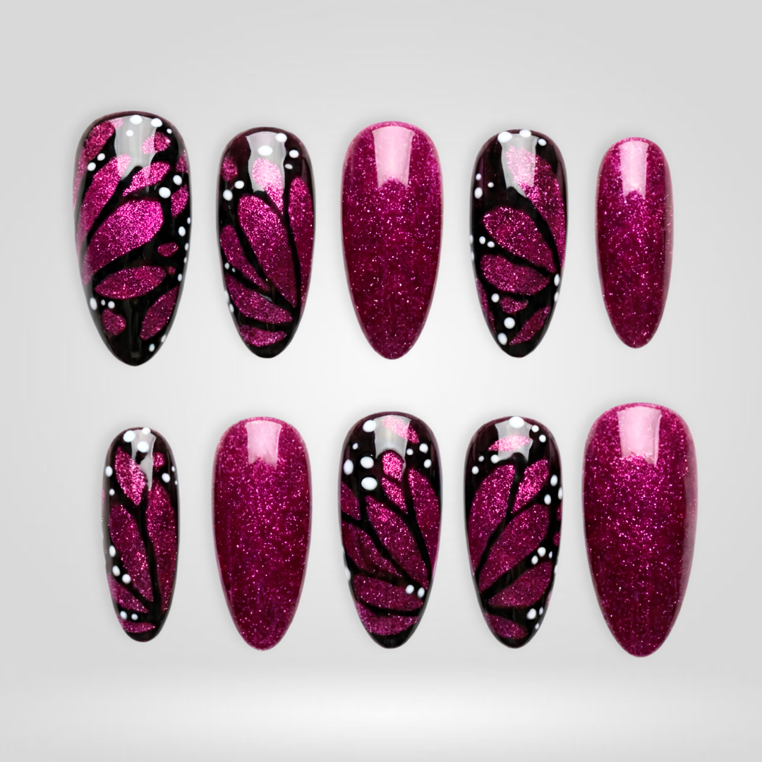 Magenta Wings Cat Eye Press-On Nails - Aninail