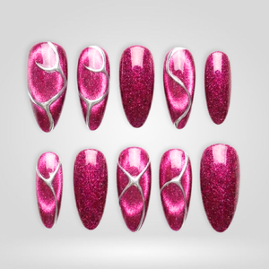 Pink Ribbon Mystic Cat Eye Press-On Nails - Aninail