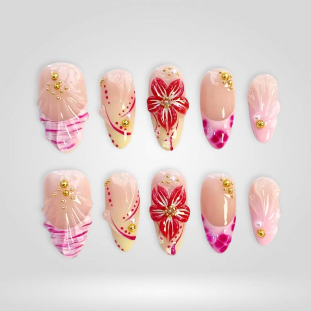 Blush Petal Floral Almond Press-On Nails - Aninail
