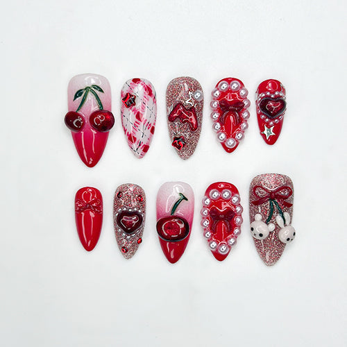 Combo Chrome Heart Desire Press On Nails 3D Pink Chrome Heart Nail Art Handmade Valentine Nail Set OB18L