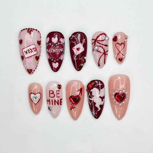 Combo Chrome Heart Desire Press On Nails 3D Pink Chrome Heart Nail Art Handmade Valentine Nail Set OB18L