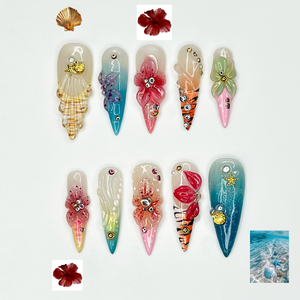 Spring Blossom Fantasy Press On Nails | Colorful Floral Spring Nails | Pastel Garden Stiletto Nails | Fresh Spring Bloom Art Nails | OB1011EC