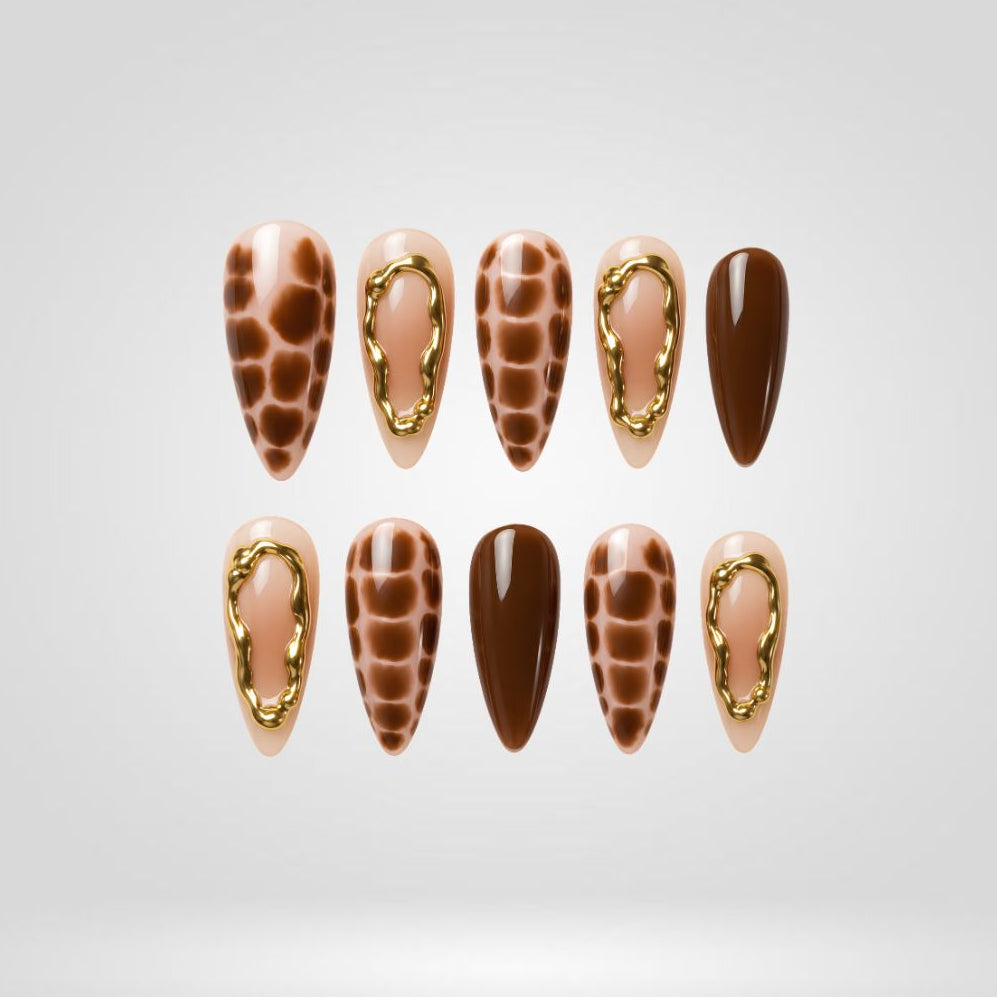 Golden Tortoise 3D Brown & Gold Press-On Nails - Aninail