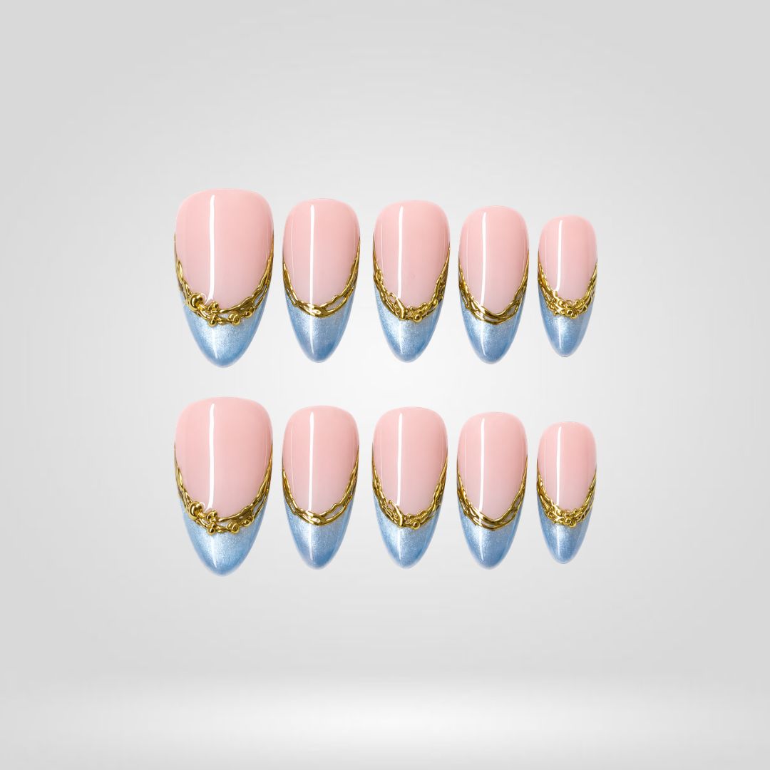 Azure Crown 3D Floral Press-On Nails - Aninail