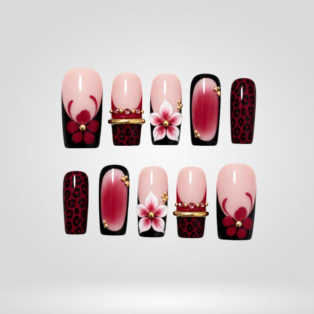Leopard Bloom 3D Floral Press-On Nails - Aninail