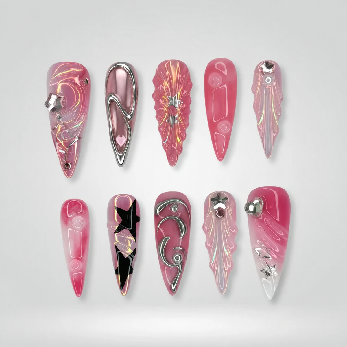 Mystic Heart 3D Chrome Press-On Nails - Aninail