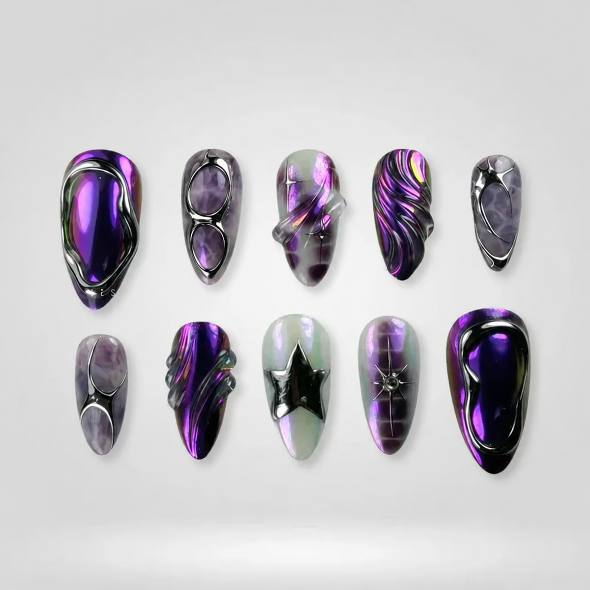 Purple Chrome Stiletto Press-On Nails - Aninail