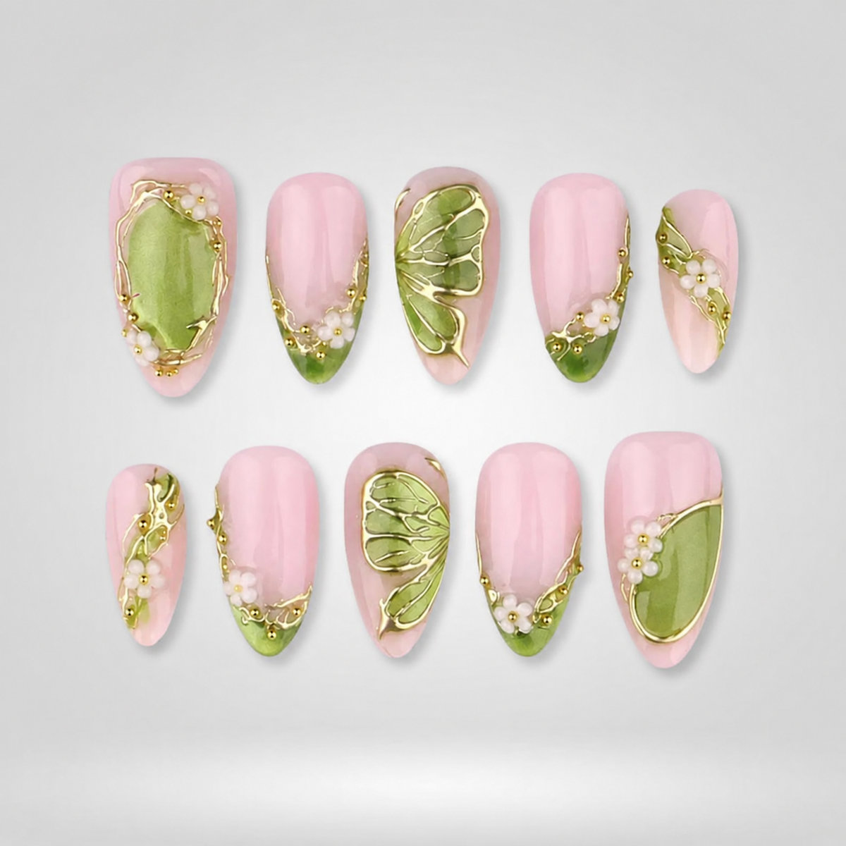 Olive Blossom 3D Cat Eye Press-On Nails - Aninail