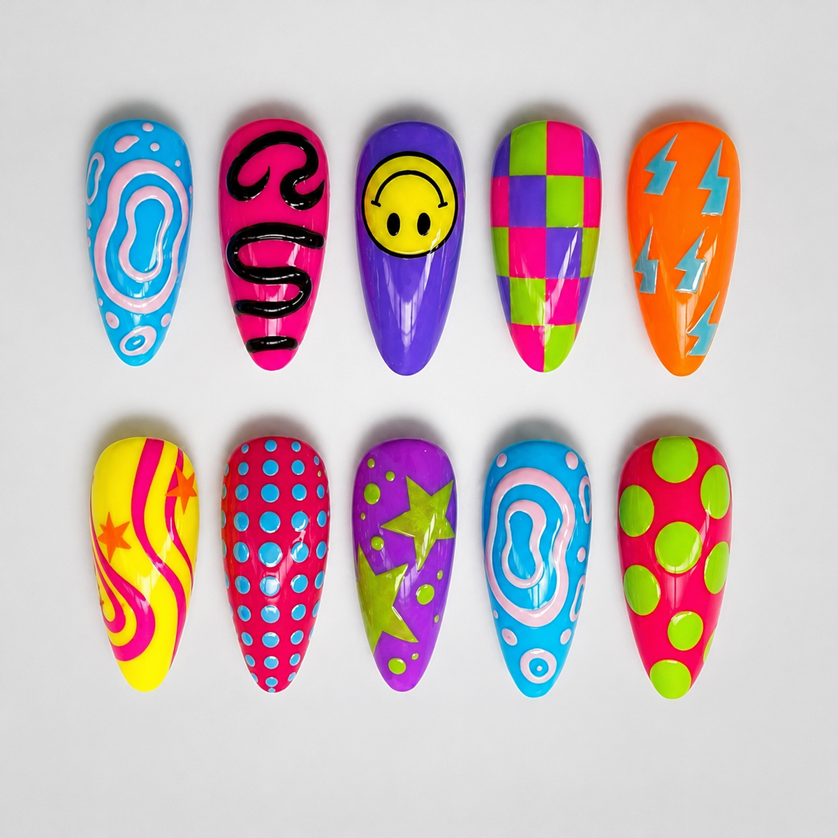 Neon Daze Almond Press-On Nails - Aninail