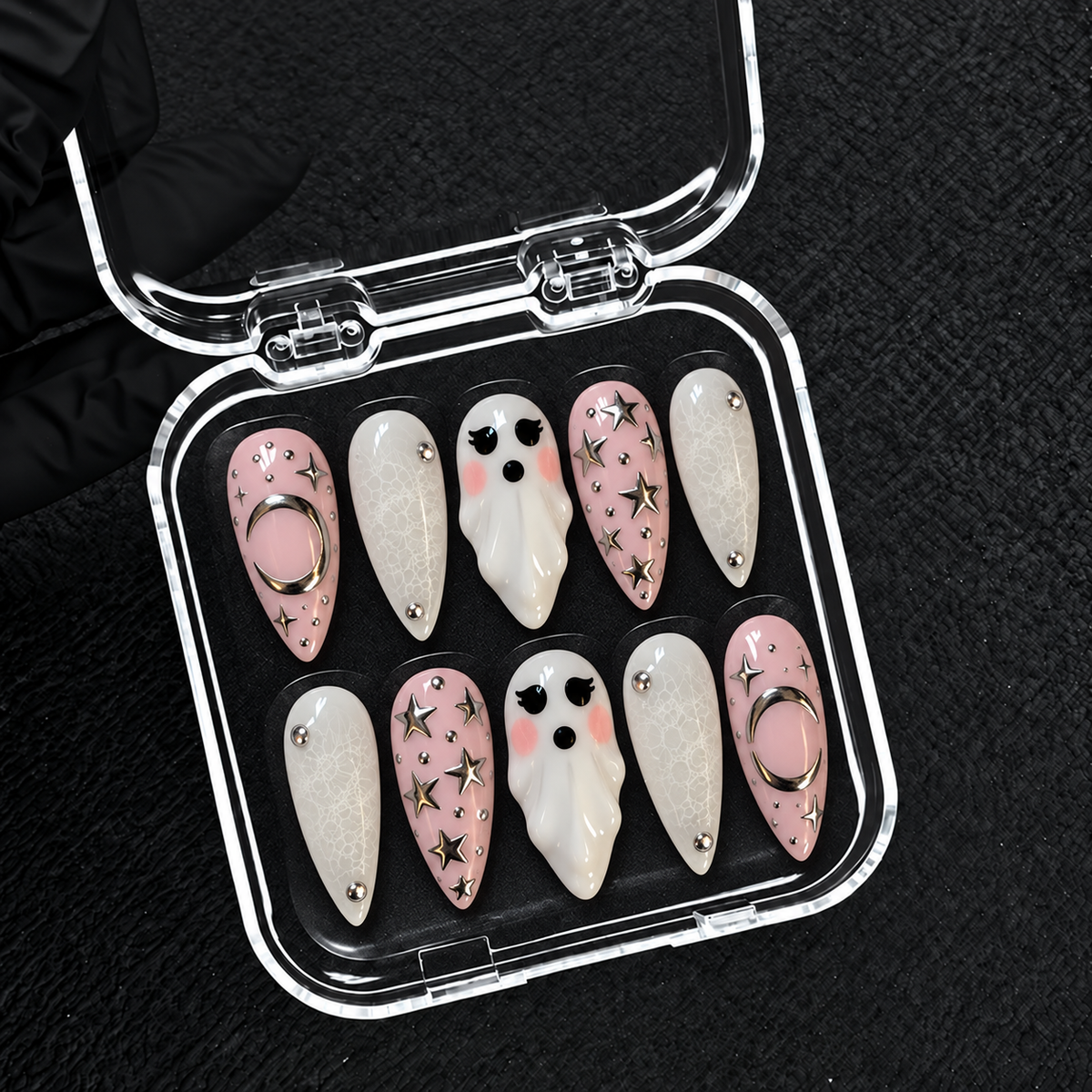 Moonlit Boo Halloween Almond Press-On Nails - Aninail