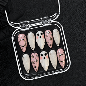 Moonlit Boo Halloween Almond Press-On Nails - Aninail