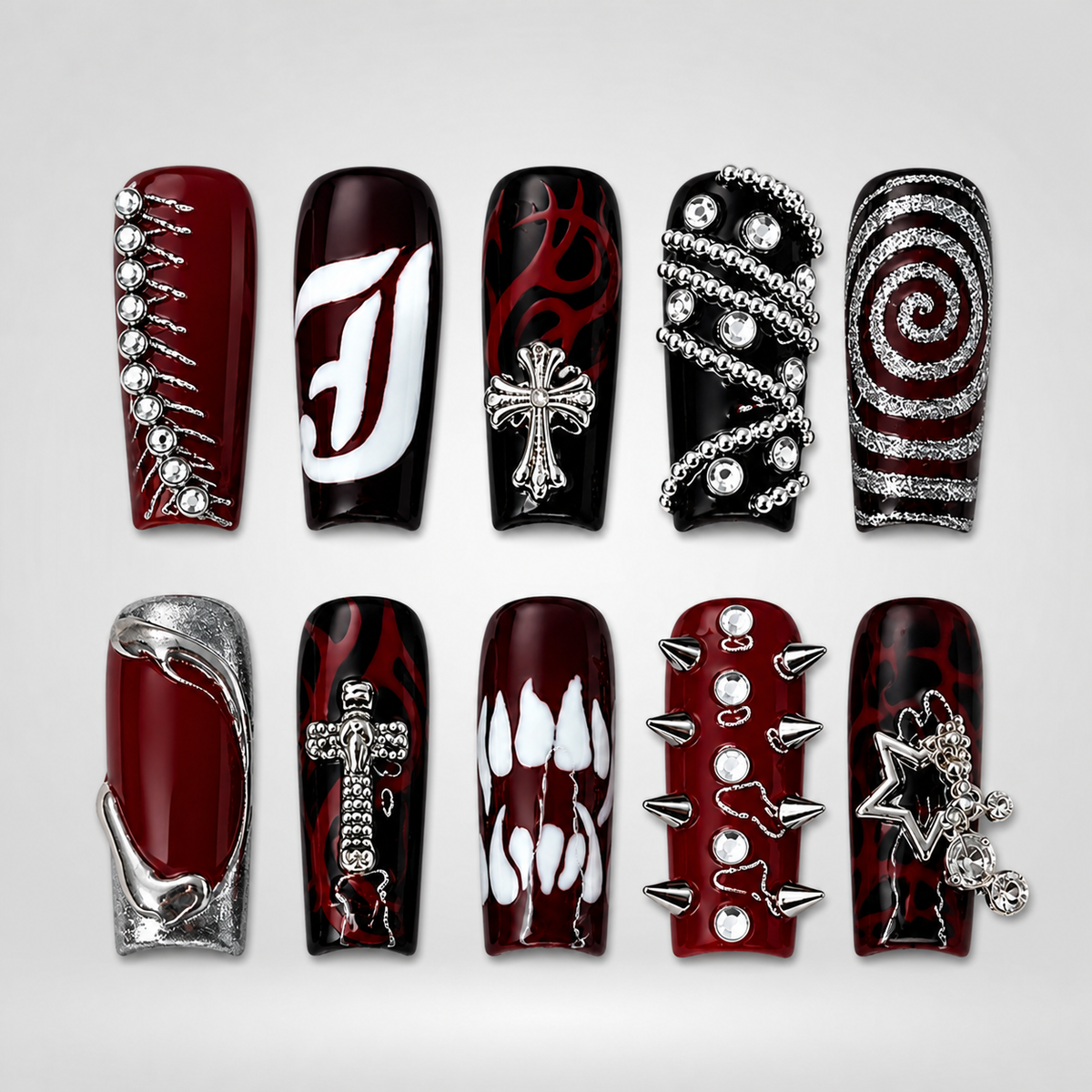Crimson Riot Mixed Gothic Press-On Nails - Aninail