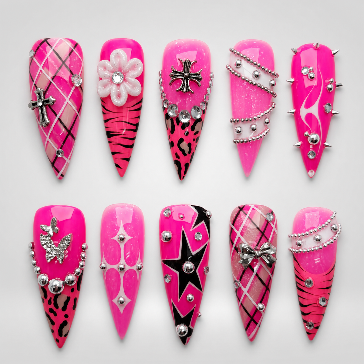Pink Rebel Graphic Mix Press-On Nails - Aninail