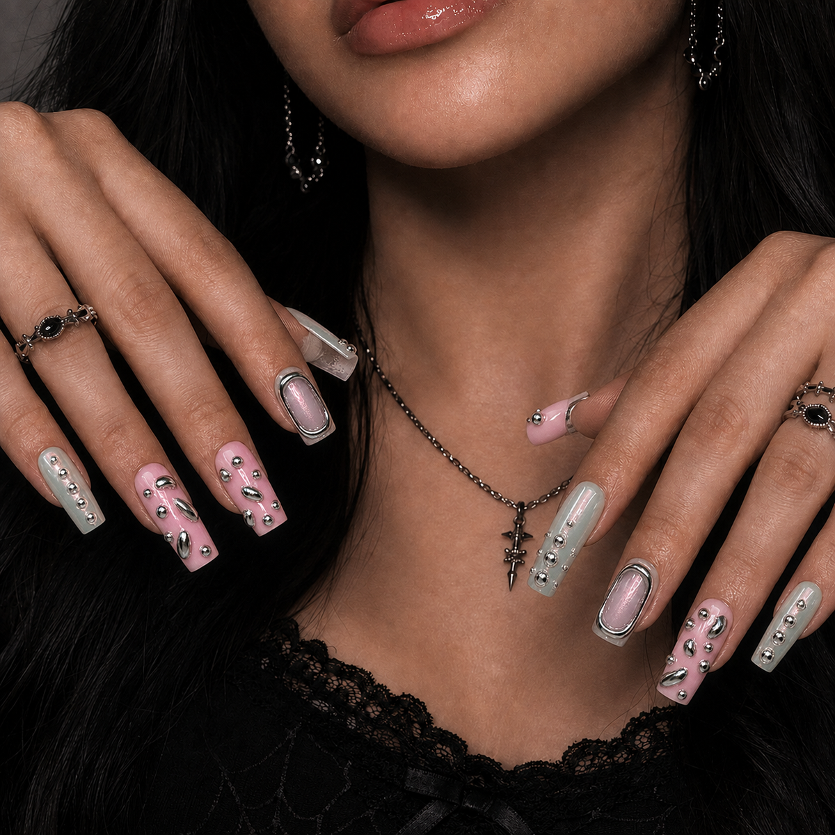 Chrome Blush Silver Chrome Press-On Nails - Aninail