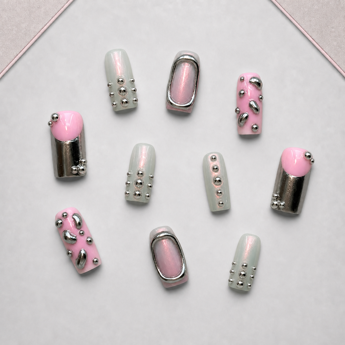 Chrome Blush Silver Chrome Press-On Nails - Aninail