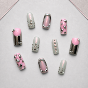 Chrome Blush Silver Chrome Press-On Nails - Aninail