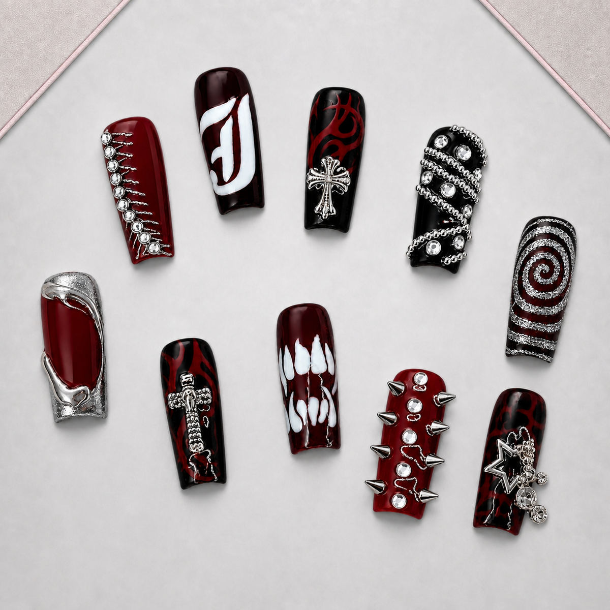 Crimson Riot Mixed Gothic Press-On Nails - Aninail