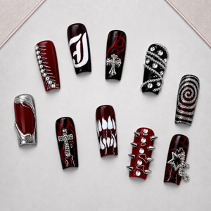 Crimson Riot Mixed Gothic Press-On Nails - Aninail