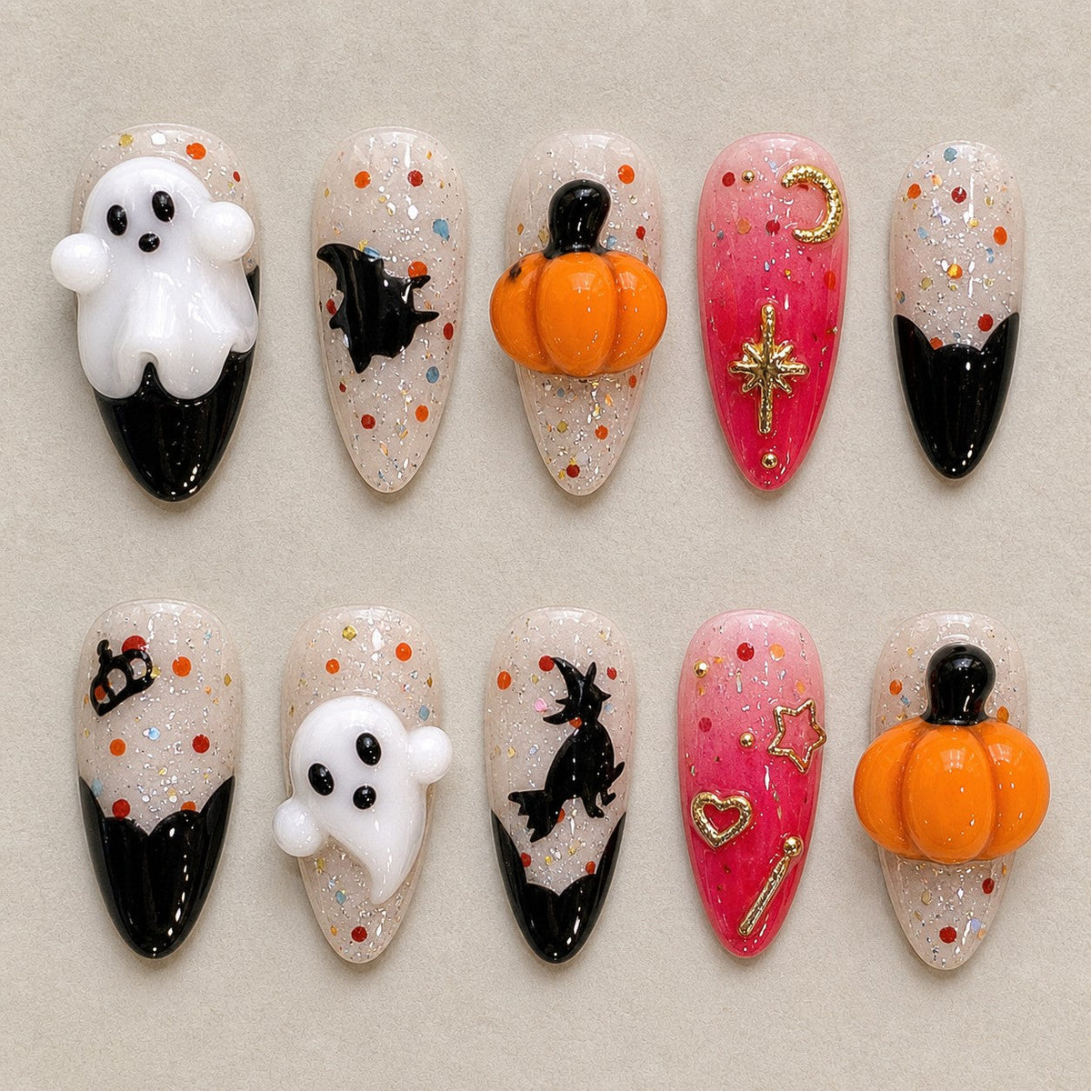 Broomstick Boo 3D Witch Halloween Press-On Nails - Aninail