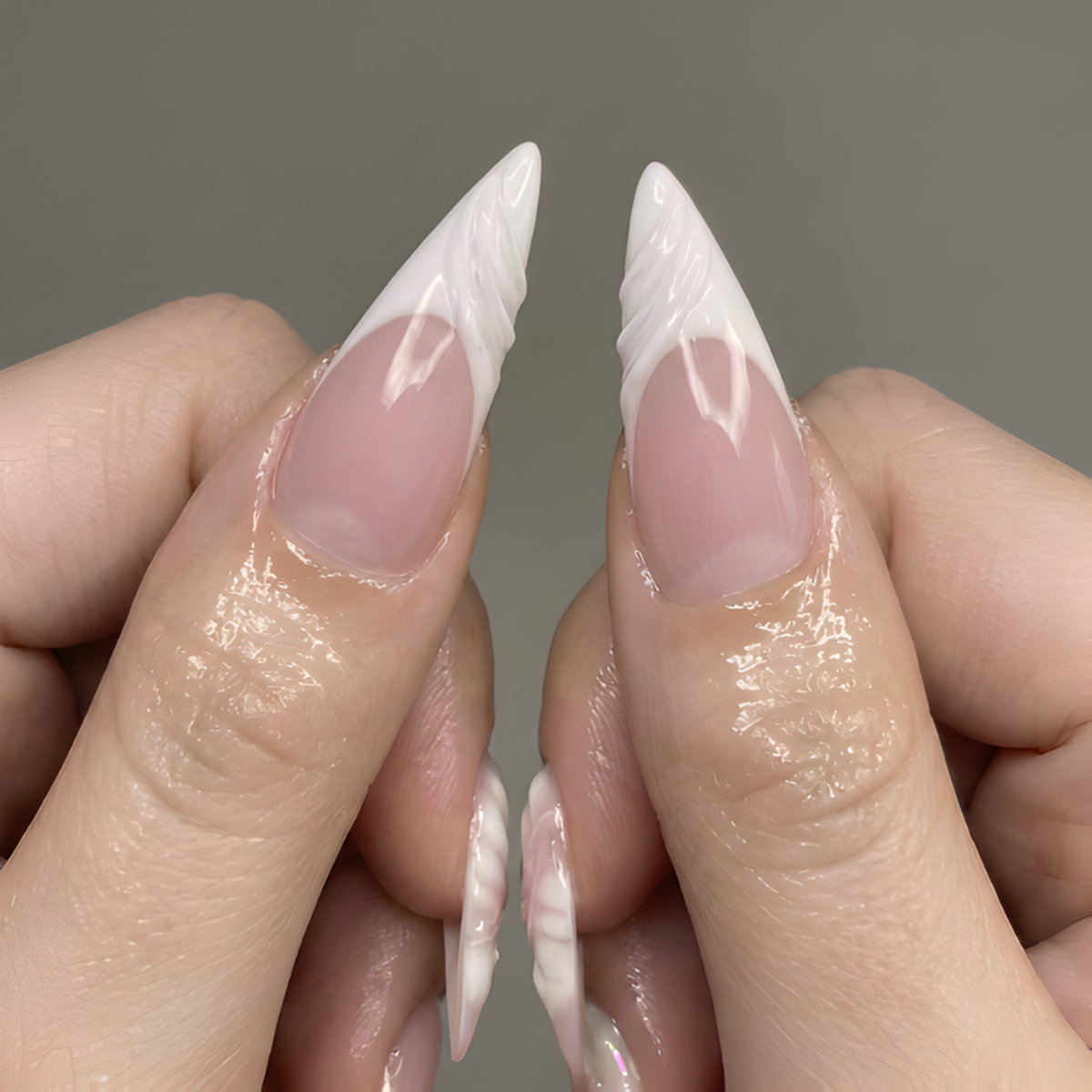 Nail Tabs for Press On Nails – Pink White Floral 3D Flower Long Stiletto Press On Nails | OB05L