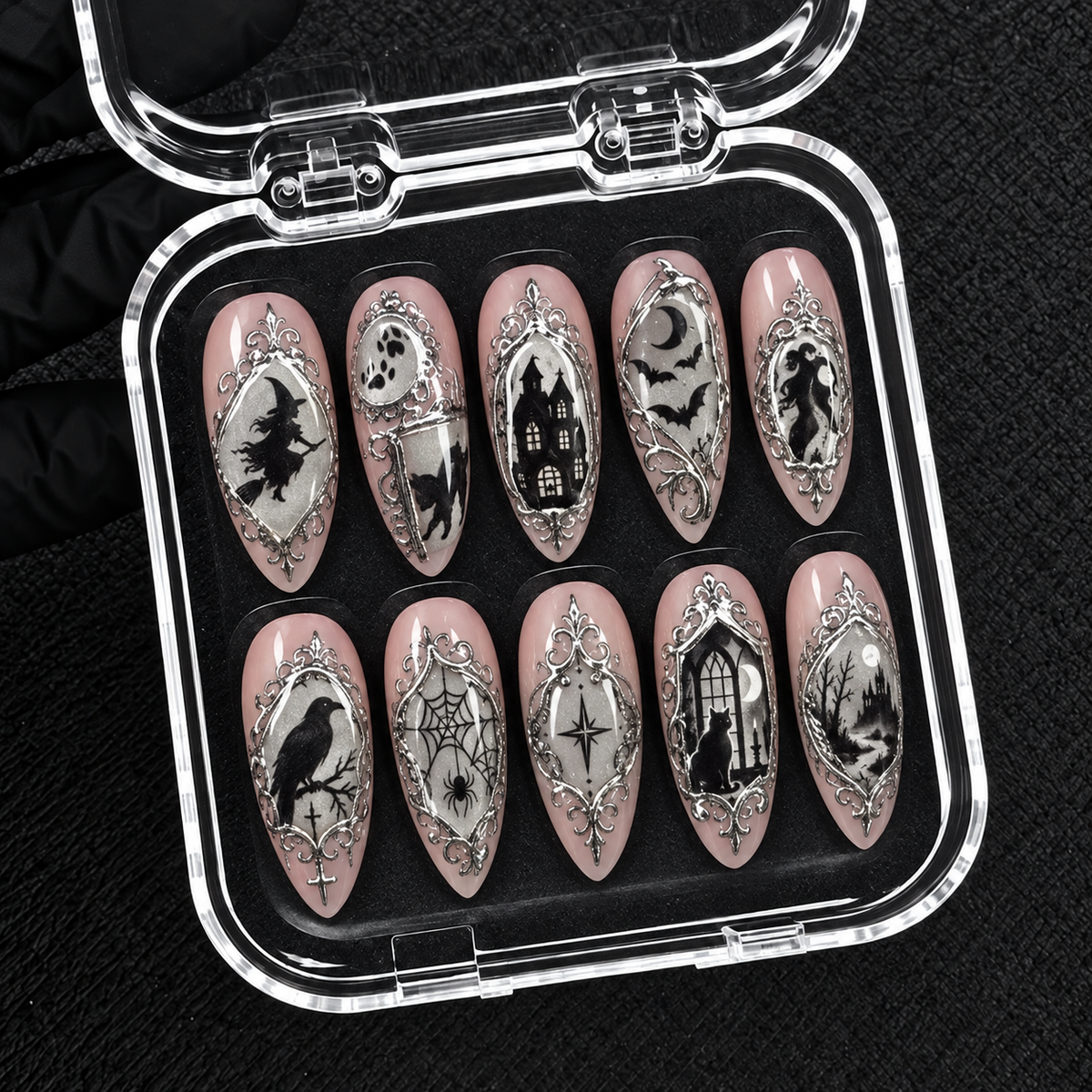 Haunted Gallery Halloween Almond Press-On Nails - Aninail