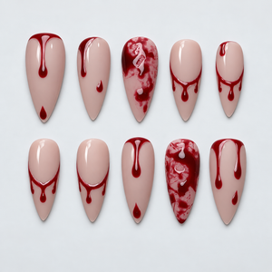Crimson Drip Halloween Almond Press-On Nails - Aninail