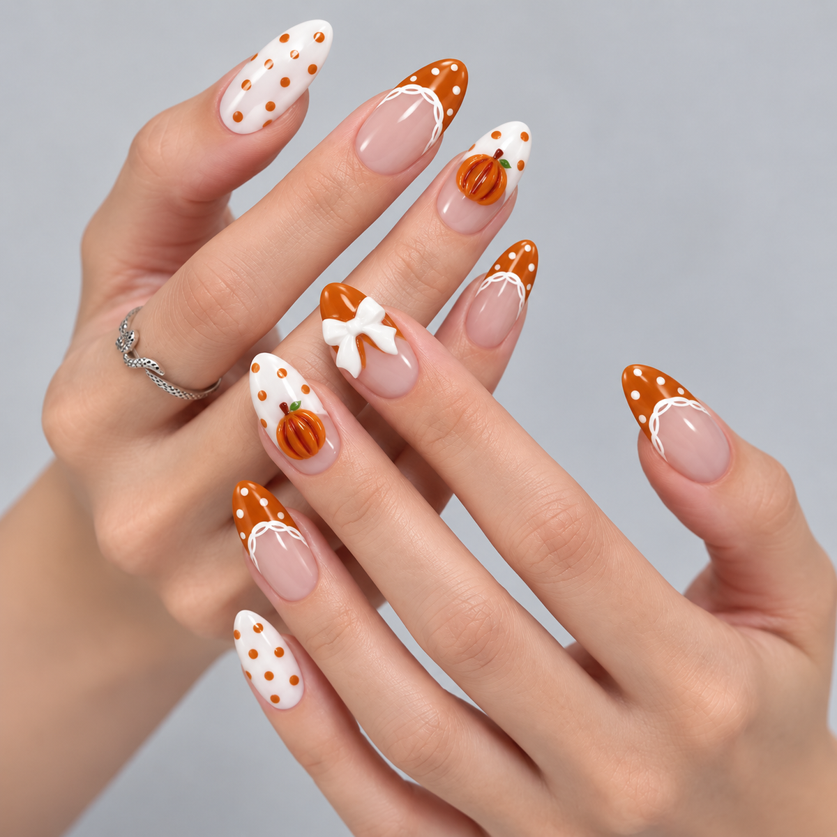 Pumpkin Picnic Halloween Almond Press-On Nails - Aninail