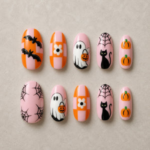 Checker Boo Checkered Ghost Press-On Nails - Aninail