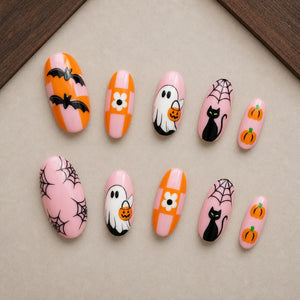 Checker Boo Checkered Ghost Press-On Nails - Aninail