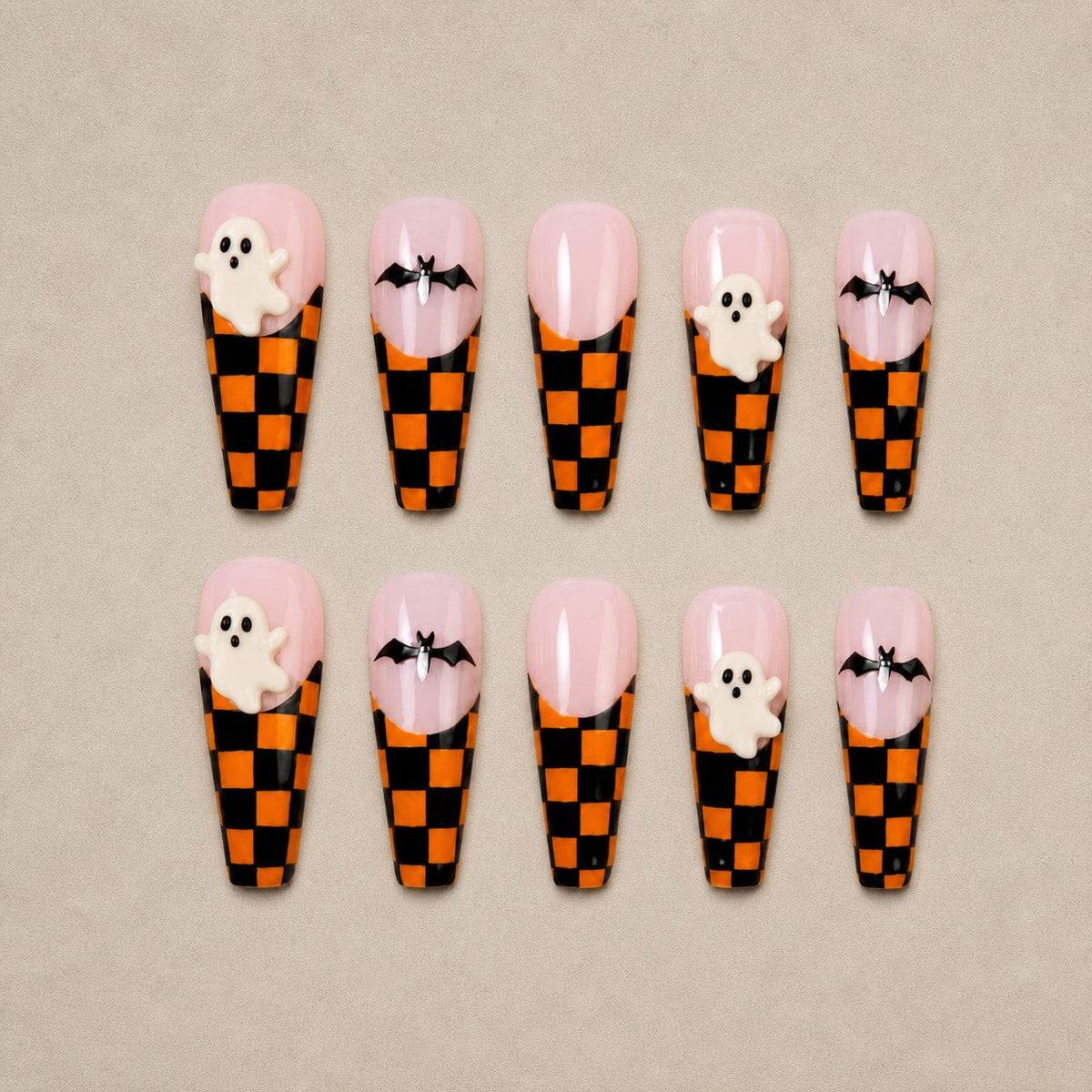 Checkered Phantom 3D Coffin Press-On Nails - Aninail