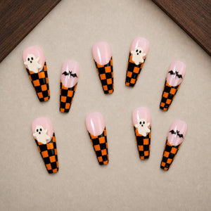 Checkered Phantom 3D Coffin Press-On Nails - Aninail