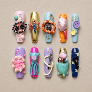 Curio Buttons 3D Charm Press-On Nails - Aninail