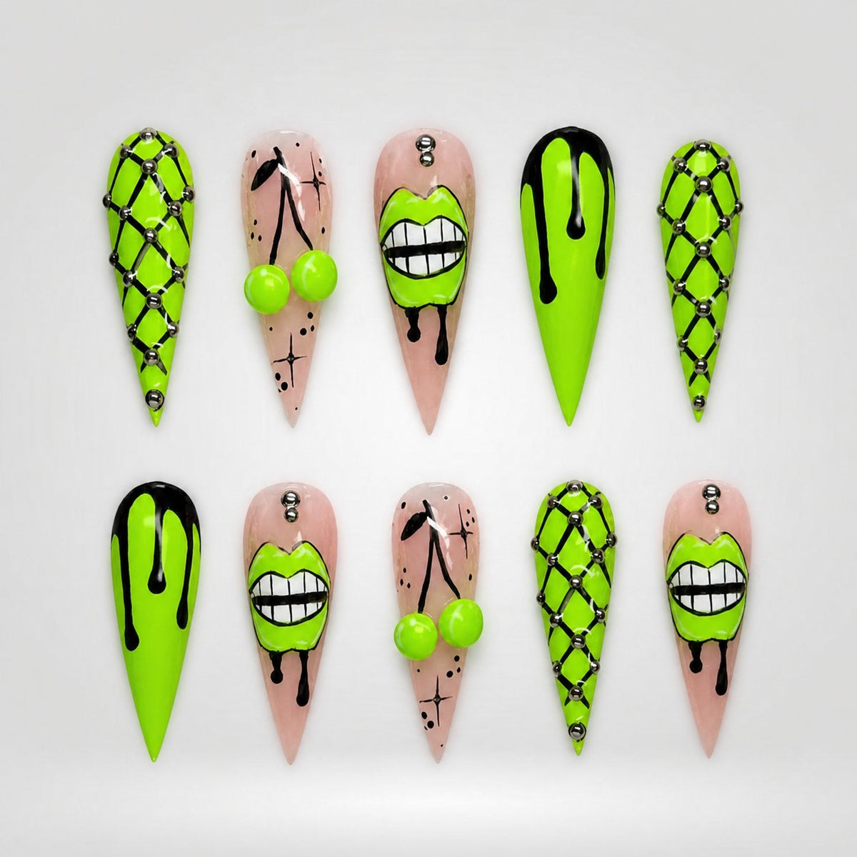 Neon Drip Stiletto Press-On Nails - Aninail
