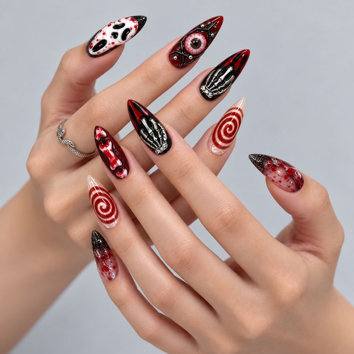 Blood Spiral Halloween Almond Press-On Nails - Aninail