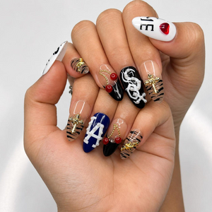 Y2K Graphic Press On Nails | Cherry Cross Letter Nail Set | Edgy Black White Statement Nails | Street Style Handmade Set | OC447J