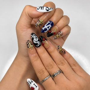 Y2K Graphic Press On Nails | Cherry Cross Letter Nail Set | Edgy Black White Statement Nails | Street Style Handmade Set | OC447J