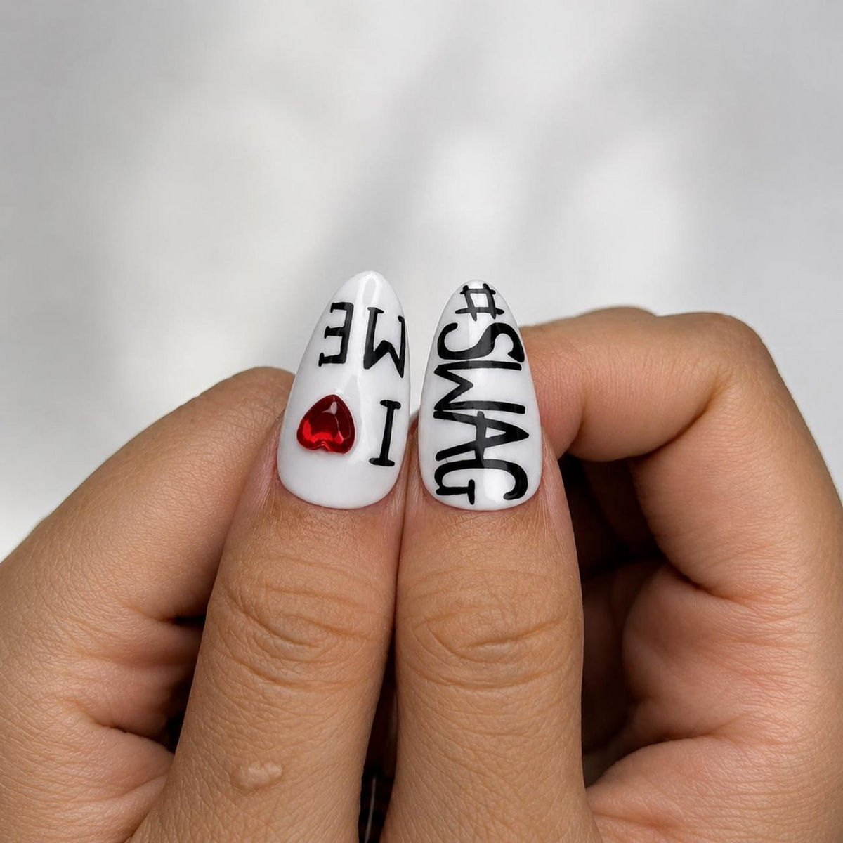 Y2K Graphic Press On Nails | Cherry Cross Letter Nail Set | Edgy Black White Statement Nails | Street Style Handmade Set | OC447J