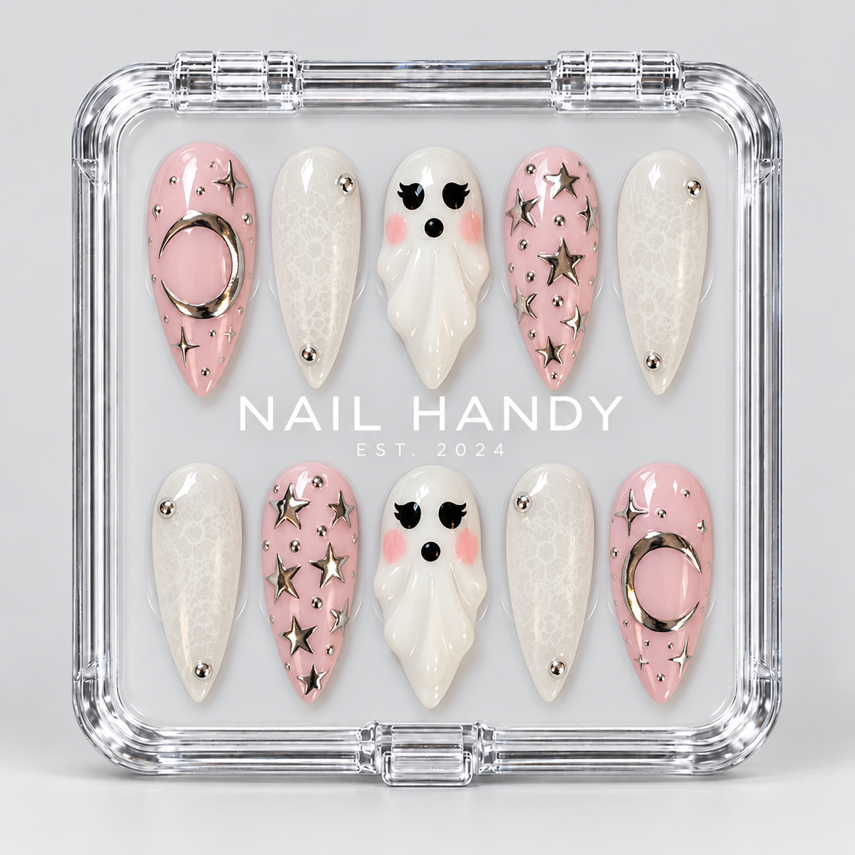 Moonlit Boo Halloween Almond Press-On Nails - Aninail