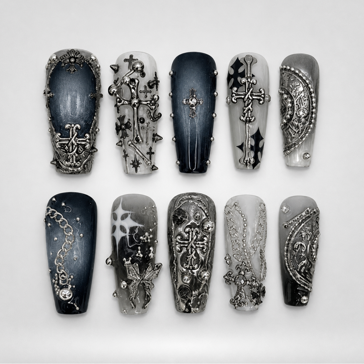 Silver Chapel Gothic Cross Press-On Nails - Aninail