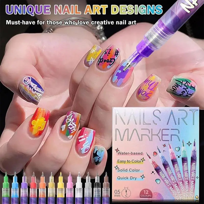 12-Color Nail Art Pen Set - Aninail