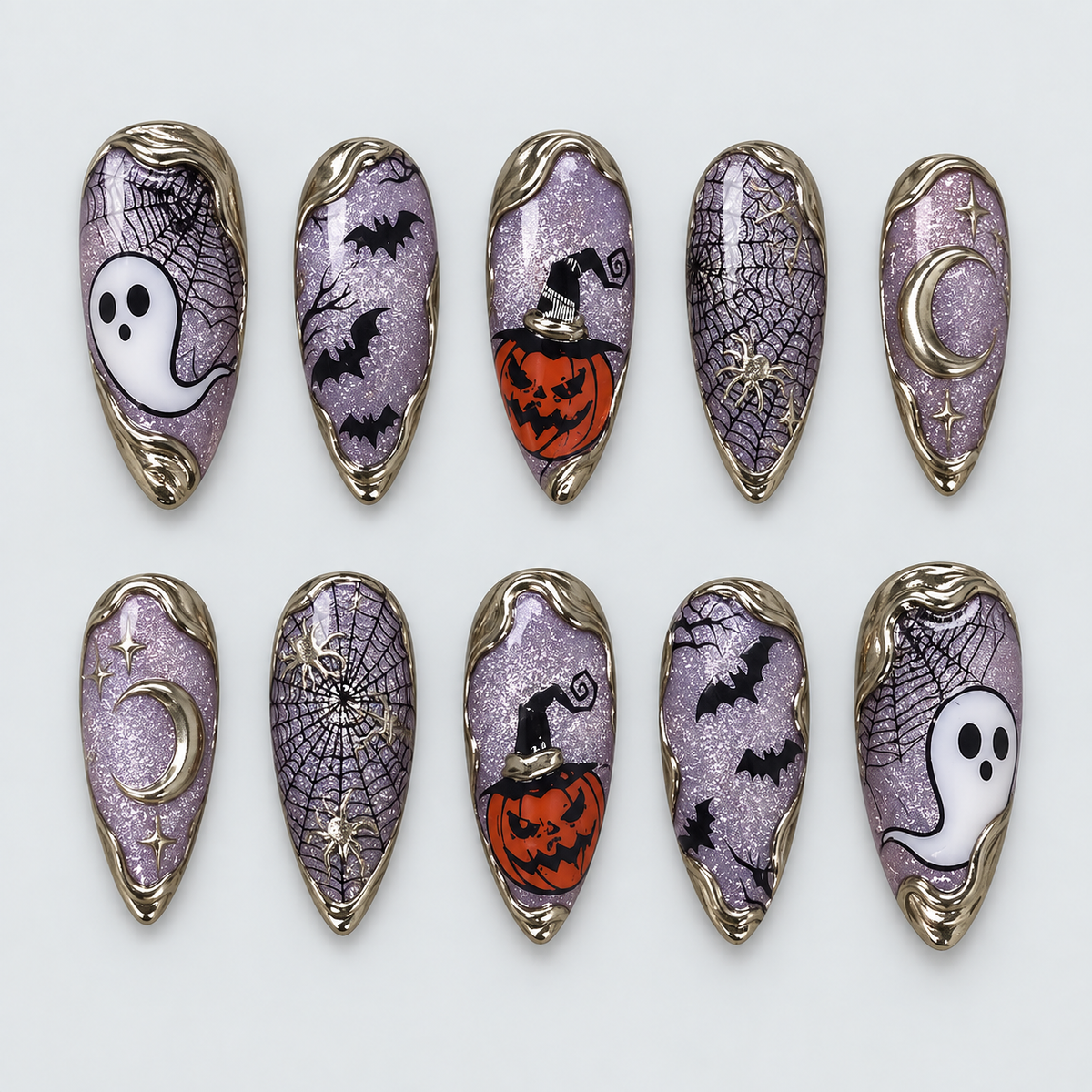 Lavender Haunt Halloween Almond Press-On Nails - Aninail