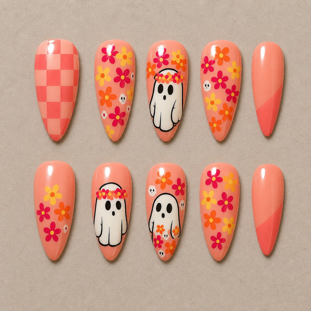 Groovy Ghost Garden Almond Press-On Nails - Aninail